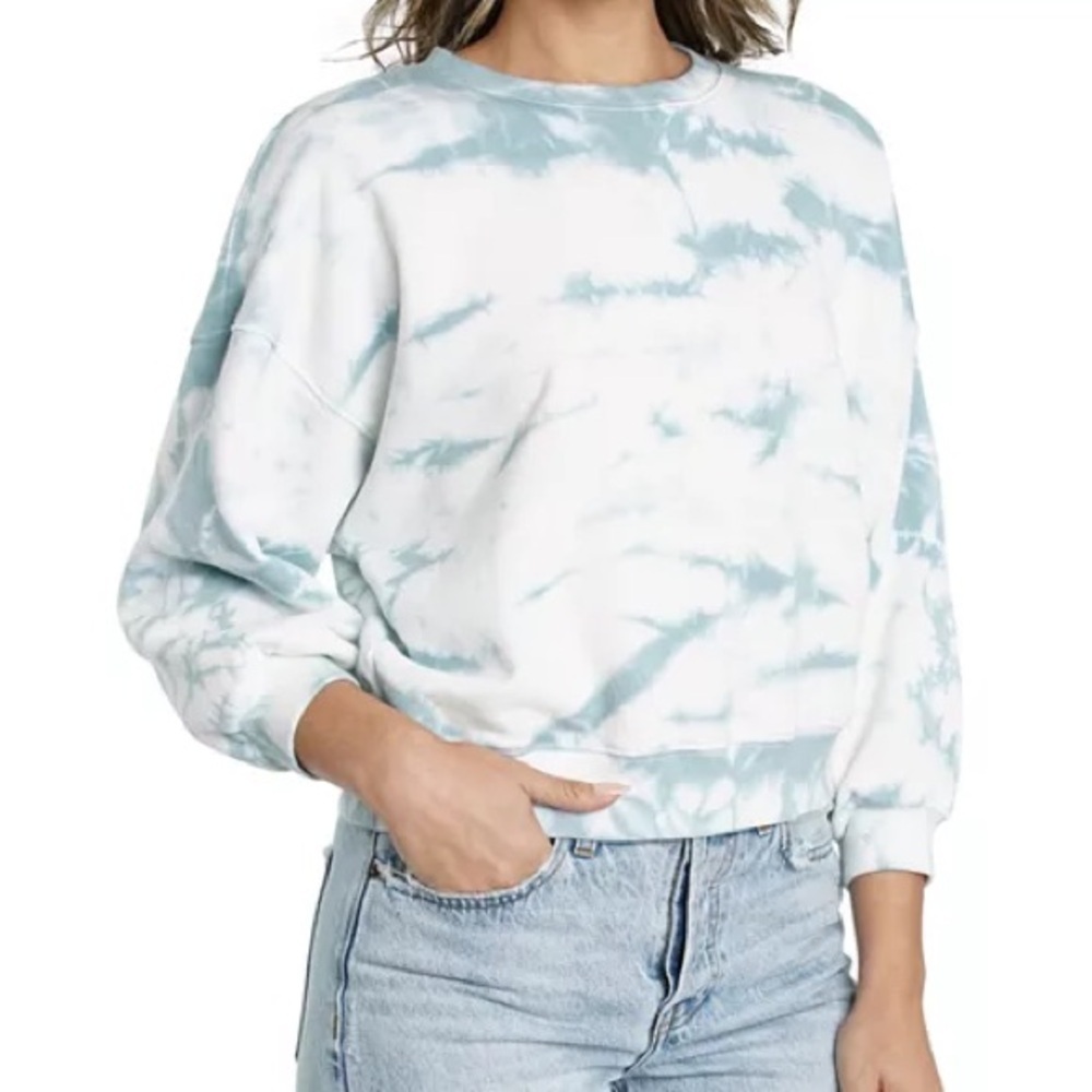 Pistola Misha Cotton Tie Dyed Pullover Crewneck Sweatshirt in Blue and White XS